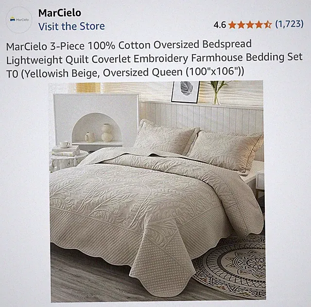 3-Piece 100% Cotton Oversized Bedspread Lightweight Quilt Coverlet Embroidery...