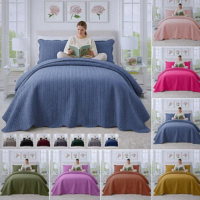 Five Star Hotel Quality Bedspread 3 Piece Reversible Coverlet Soft Queen King