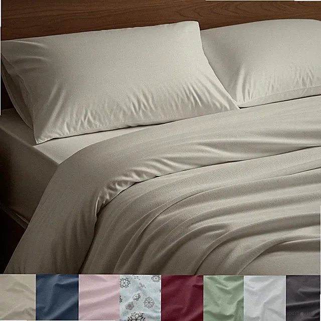 Mellanni 100% Cotton Flannel Sheet Set w/ Deep Pockets, Breathable & Warm 160GSM