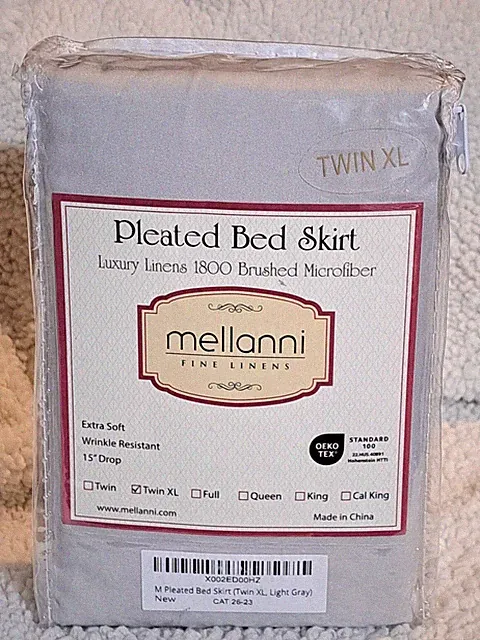 Mellanni Bed Skirt Twin XL 15" Drop Pleated Light Gray 1800 Brushed Microfiber
