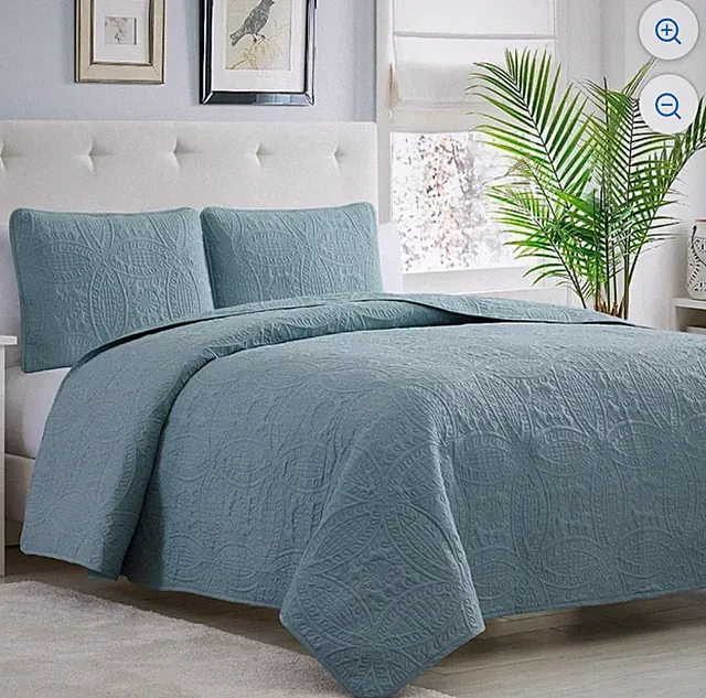 Mellanni Bedspread TWIN Set 3-Piece Oversized Cover, U Quilt, Spa Blue NOB