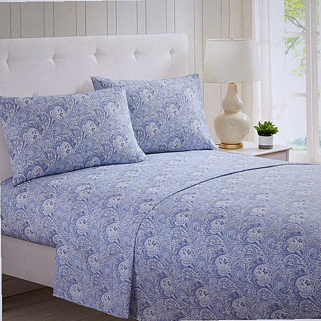Mellanni Sheet Set Floral Print Deep Pocket Microfiber - Paisley Blue/Gray