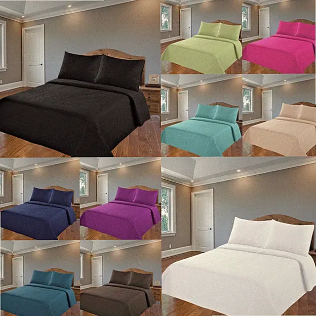 Nena 2/3 Piece Bed Bedspread Soft Quilt Coverlet Solid Stippling Stitch Set