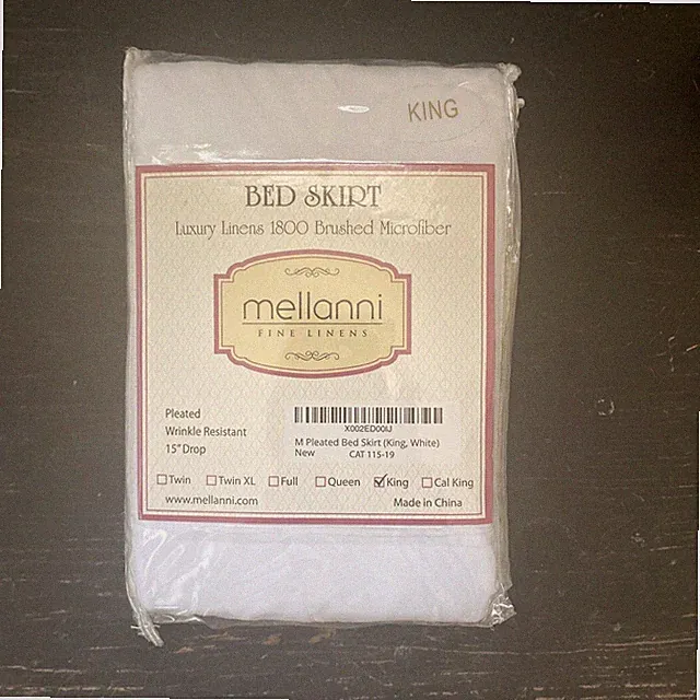 New Mellanni Fine Lines Wrinkle Resistant Pleated 15” Drop White King Bed Skirt