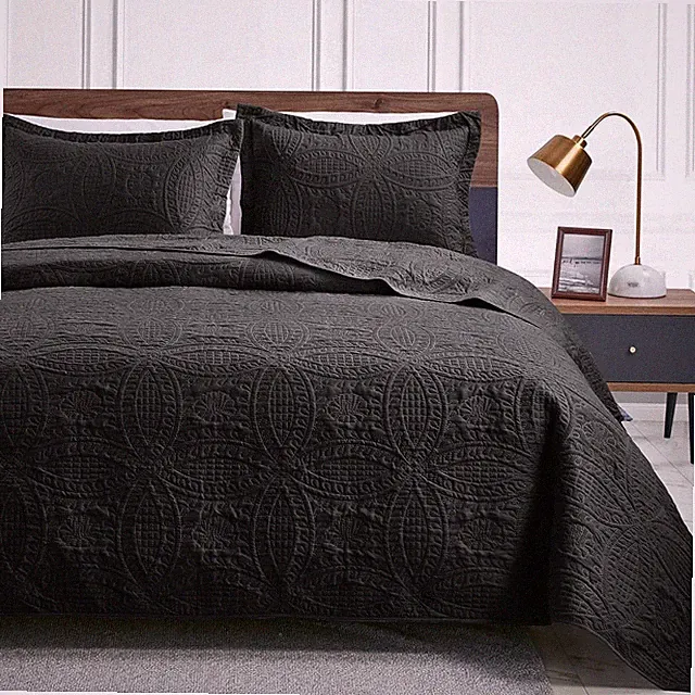 Ultrasonic Pressing Quilt Set Coin Pattern Lightweight Bedspread Pet Friendly3pc